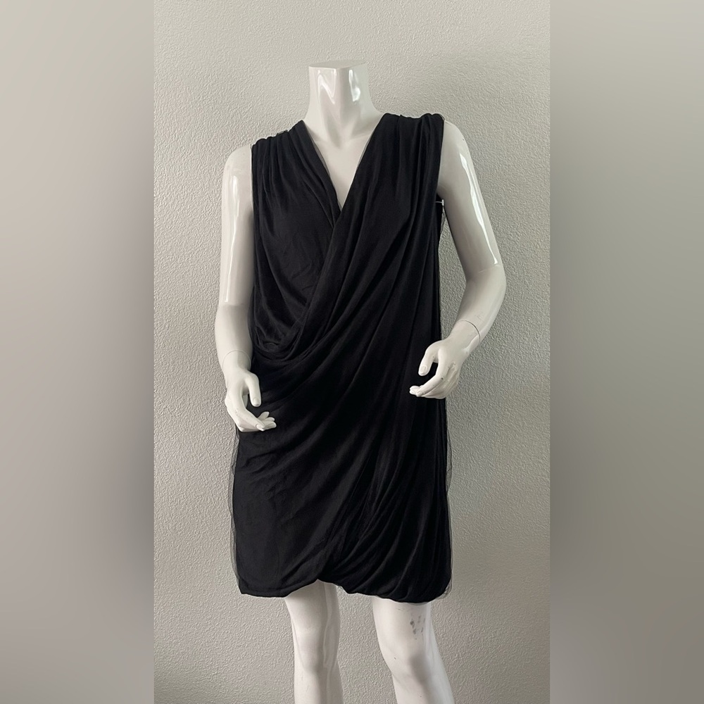 ‼️Made in France Black Asymmetrical Plunge Cocktail Dress